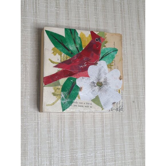 Cardinal Original Mixed Media 6"x6" Torn Paper‎ Collage By Cindy Smith Featuring - Picture 4 of 6